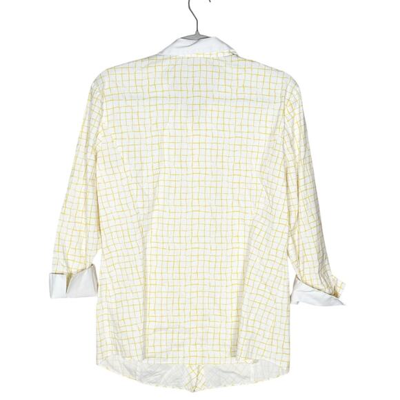 Lafayette 148 New York Long Sleeve Button Down Shirt Check Print Yellow Size 10 - Picture 2 of 5